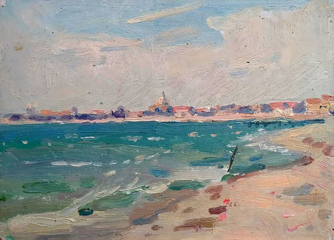 Oil painting Sea shores Yury Konovalov: Title: Oil painting Sea shores Yury Konovalov Description: No.Galler 128*** ABOUT THIS PAINTING **** TITLE: "Sea shores"* ARTISTS: Yury Konovalov* SIZE: 13x17 cm/5.11x6.69 inches'* MEDIUM: oil, cardbo