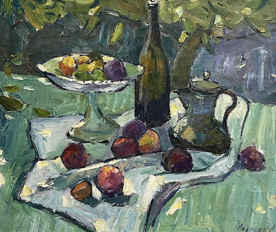 Oil painting Still life with fruits and dishes Oleksandr Andreev: Title: Oil painting Still life with fruits and dishes Oleksandr Andreev Description: No.Galler 172*** ABOUT THIS PAINTING **** TITLE: "Still life with fruits and dishes"* ARTISTS: Oleksandr Andreev* S