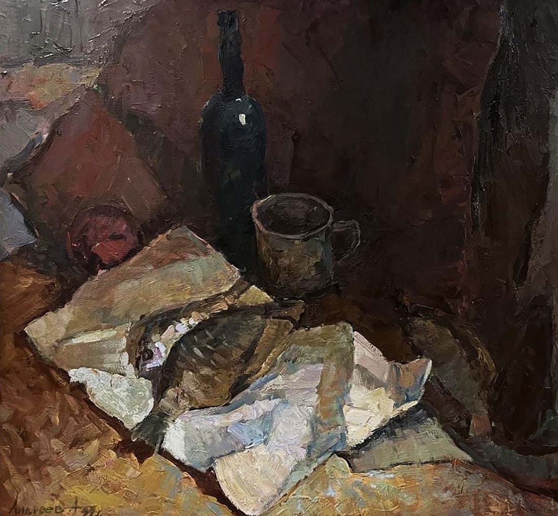 Oil painting Still life with fish Oleksandr Andreev: Title: Oil painting Still life with fish Oleksandr Andreev Description: No.Galler 184*** ABOUT THIS PAINTING **** TITLE: "Still life with fish"* ARTISTS: Oleksandr Andreev* SIZE: 61x65 cm/24.01x25.59 