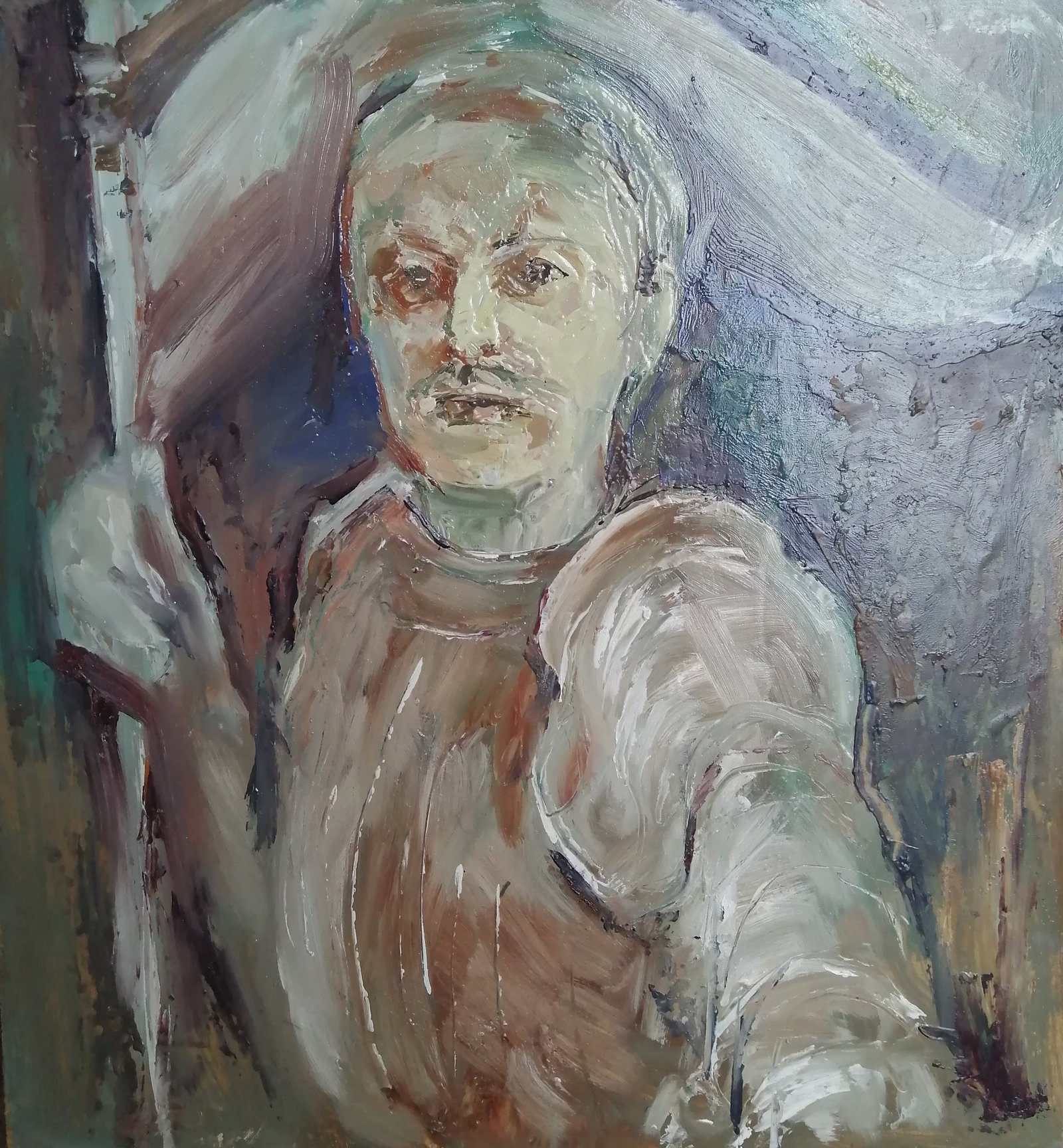 Oil painting Selfie from the past Vadim Os'onov: Title: Oil painting Selfie from the past Vadim Os'onov Description: 64AXE Painter: Os'onov Vadim S?ze: 39x35 cm/15.3x13.5 inch Components: oil, cardboard Original painting CONDITION: exellent ERA: