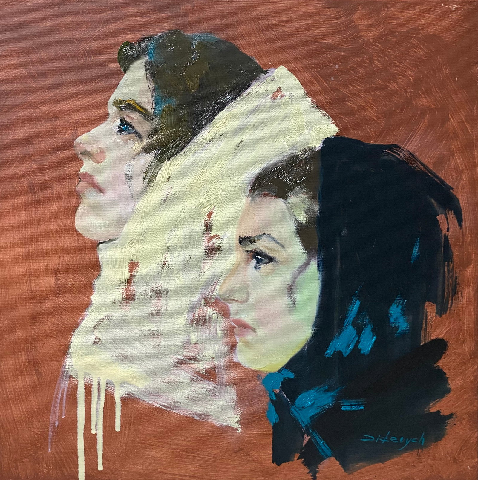 Oil painting Two women Yulia D.: Title: Oil painting Two women Yulia D. Description: 05YD Painter: Yulia D. S?ze: 50x50 cm/19.68x19.68 inches Components: oil, canvas Original painting from our collection ERA: 2025 Short information: 