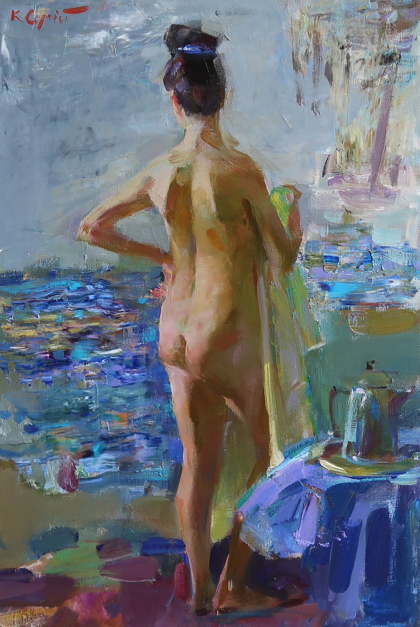 Oil painting Naked Serg Kovalenko: Title: Oil painting Naked Serg Kovalenko Description: 14SK Painter: Serg Kovalenko S?ze: 60x40 cm/23.6x15.7 inches Components: oil, canvas Original painting CONDITION: exellent ERA: modern Graduated f
