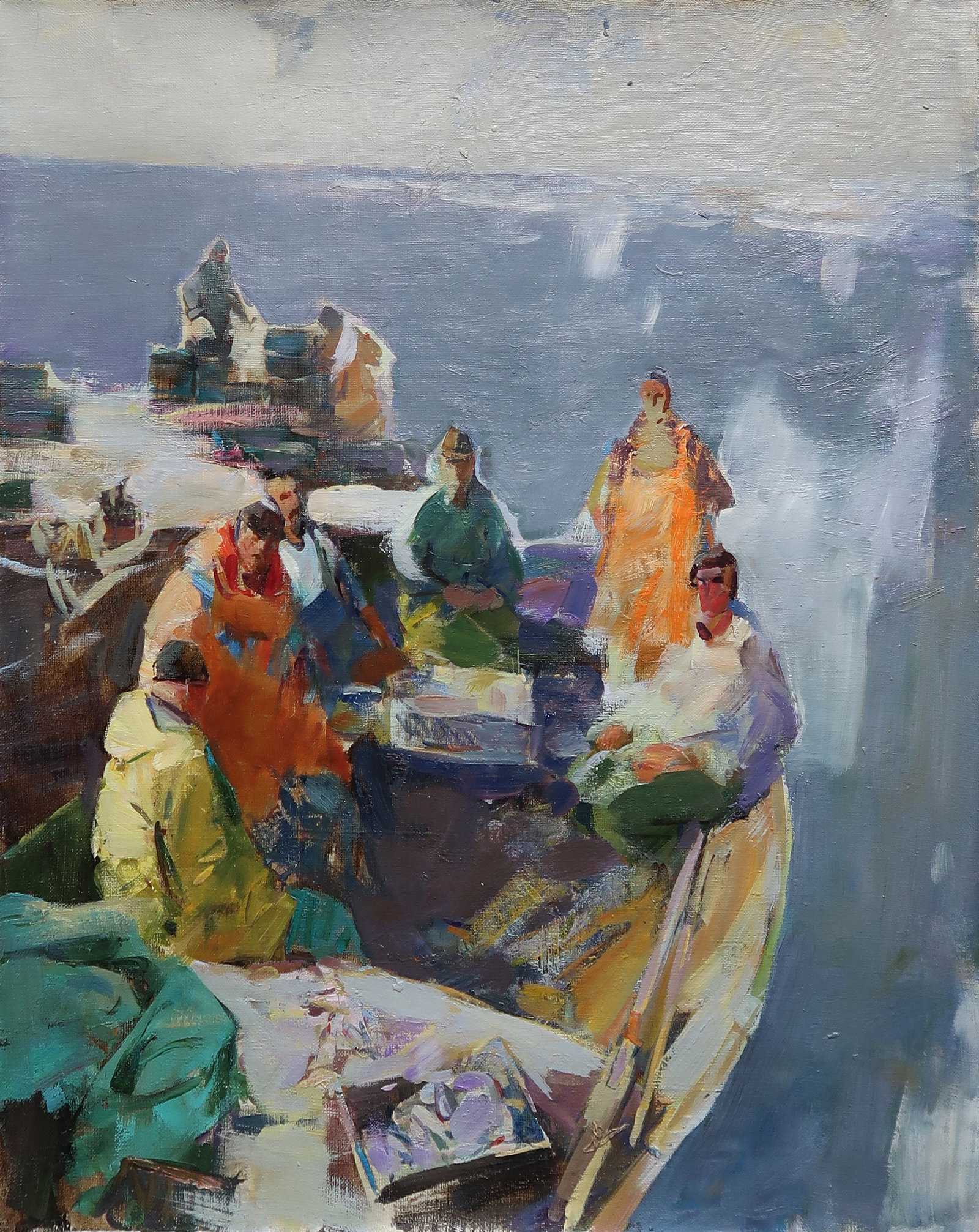 Oil painting Fishermen Serg Kovalenko: Title: Oil painting Fishermen Serg Kovalenko Description: 43SK Painter: Serg Kovalenko S?ze: 50x60 cm/19.7x23.6 inches Components: oil, canvas Original painting CONDITION: exellent ERA: modern Graduat