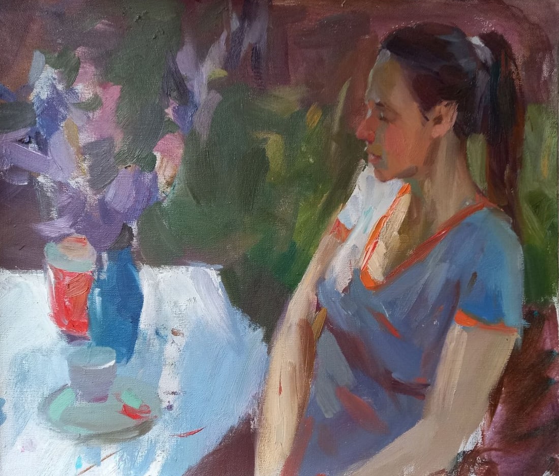 Oil painting Tanyusha dreamed Alex Ditriev: Title: Oil painting Tanyusha dreamed Alex Ditriev Description: 196AD Painter: Alex Ditriev S?ze: 56x48 cm/ 22.0x18.9 inches Components: oil, canvas Original painting from our collection ERA: Short inf