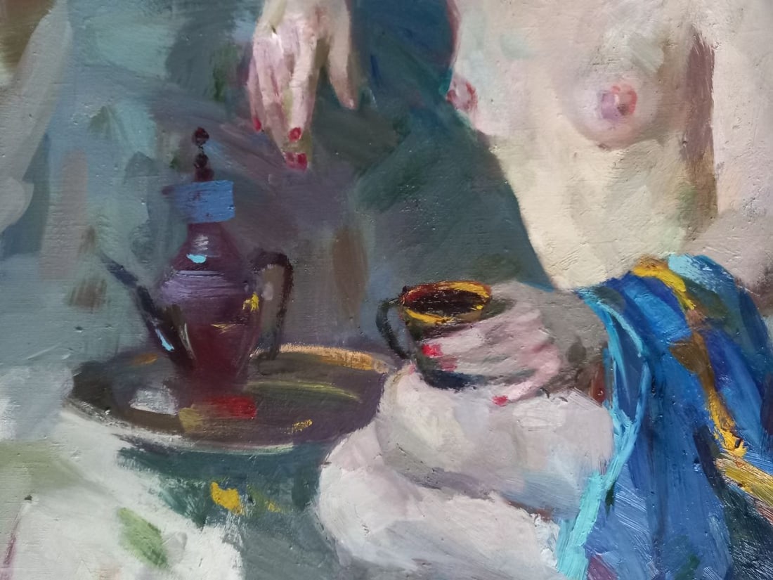 Oil painting Drinking coffee Alex Ditriev - 6