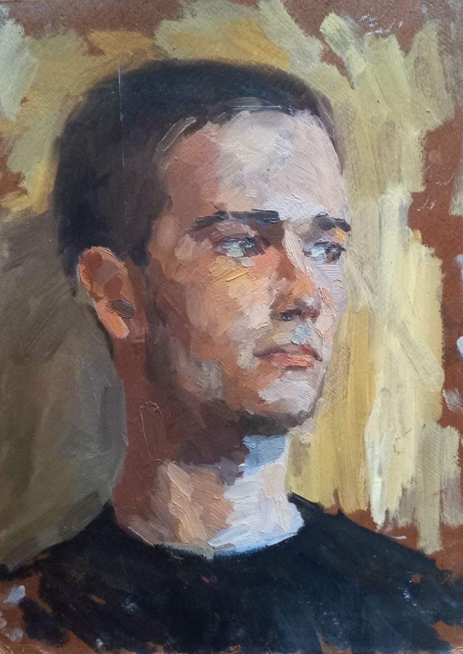 Oil painting Portrait Alex Ditriev: Title: Oil painting Portrait Alex Ditriev Description: 436AD Painter: Alex Ditriev S?ze: 31x40 cm/ 12.20x15.75 inches Components: oil, cardboard Original painting from our collection ERA: Short inform