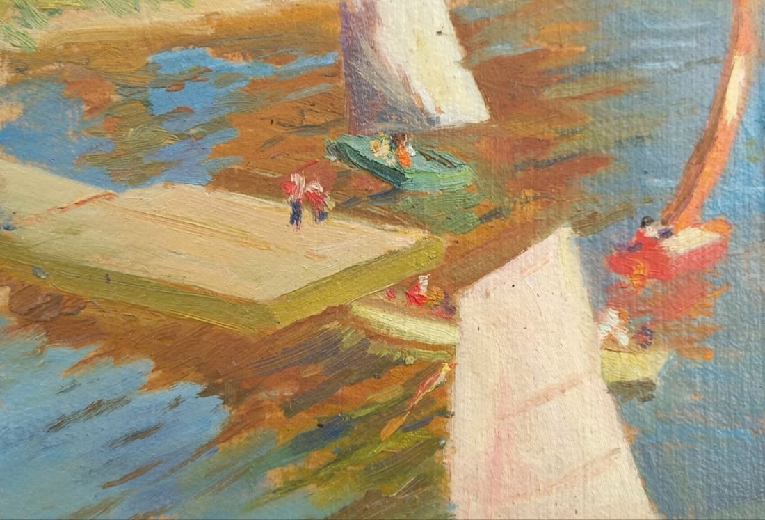 Oil painting Yachts on the river Alex Ditriev: Title: Oil painting Yachts on the river Alex Ditriev Description: 564AD Painter: Alex Ditriev S?ze:15x22 cm/ 5.90x8.66 inches Components: oil, cardboard Original painting from our collection ERA: Shor