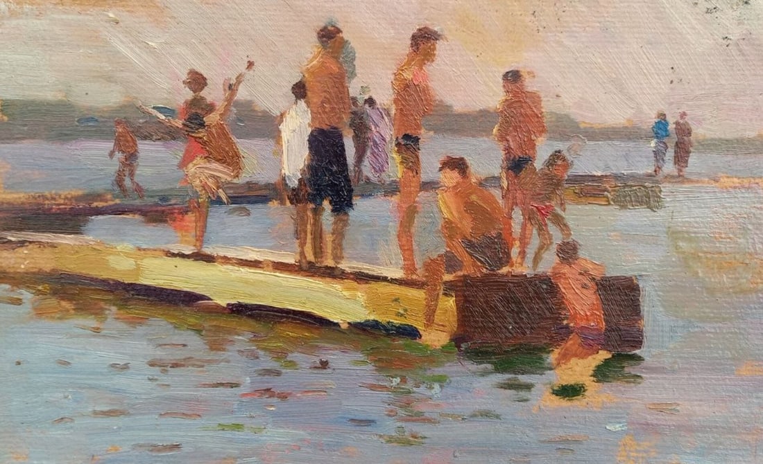 Oil painting City Beach Alex Ditriev: Title: Oil painting City Beach Alex Ditriev Description: 579AD Painter: Alex Ditriev S?ze:20x30 cm/ 7.87x11.81 inches Components: oil, cardboard Original painting from our collection ERA: Short inform