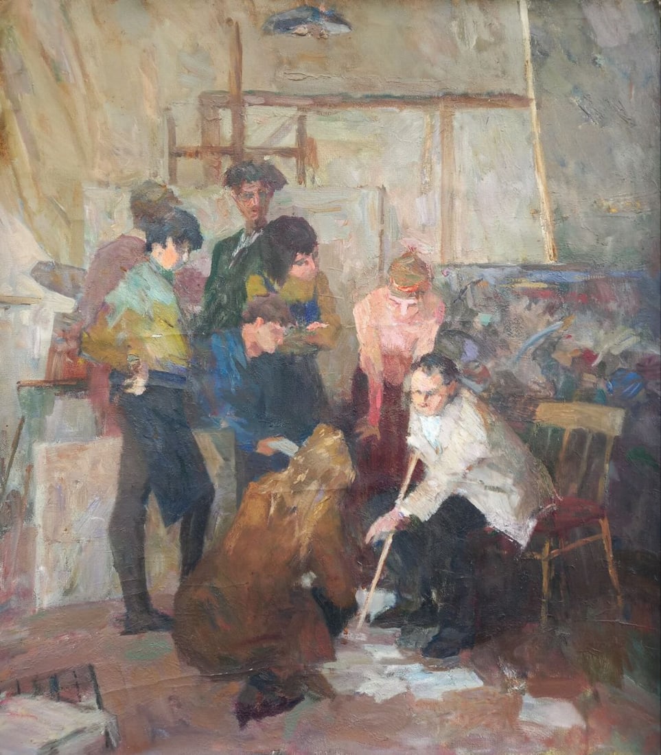 Oil painting Students Alex Ditriev: Title: Oil painting Students Alex Ditriev Description: 612AD Painter: Alex Ditriev S?ze:80x70 cm/ 31.49x27.56 inches Components: oil, canvas Original painting from our collection ERA: Short informatio