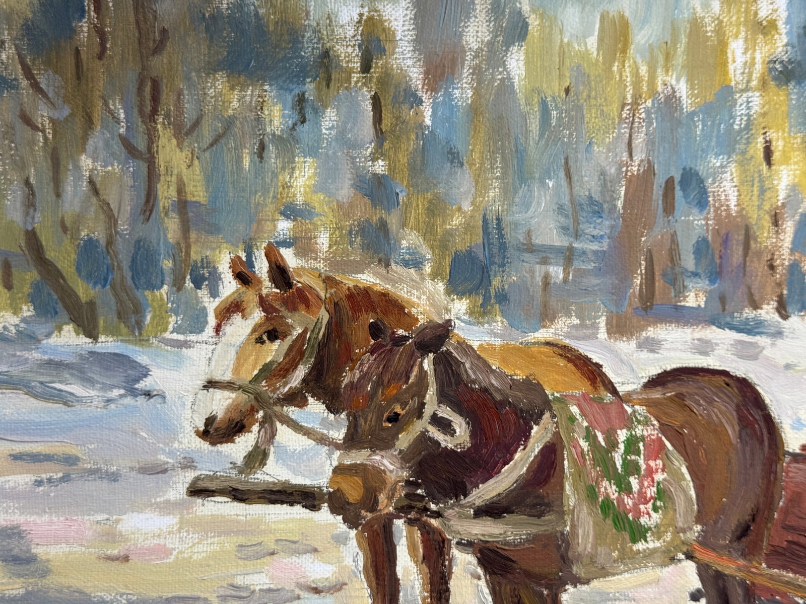 Oil painting with frame In the park. Horses K. Leonid - 2