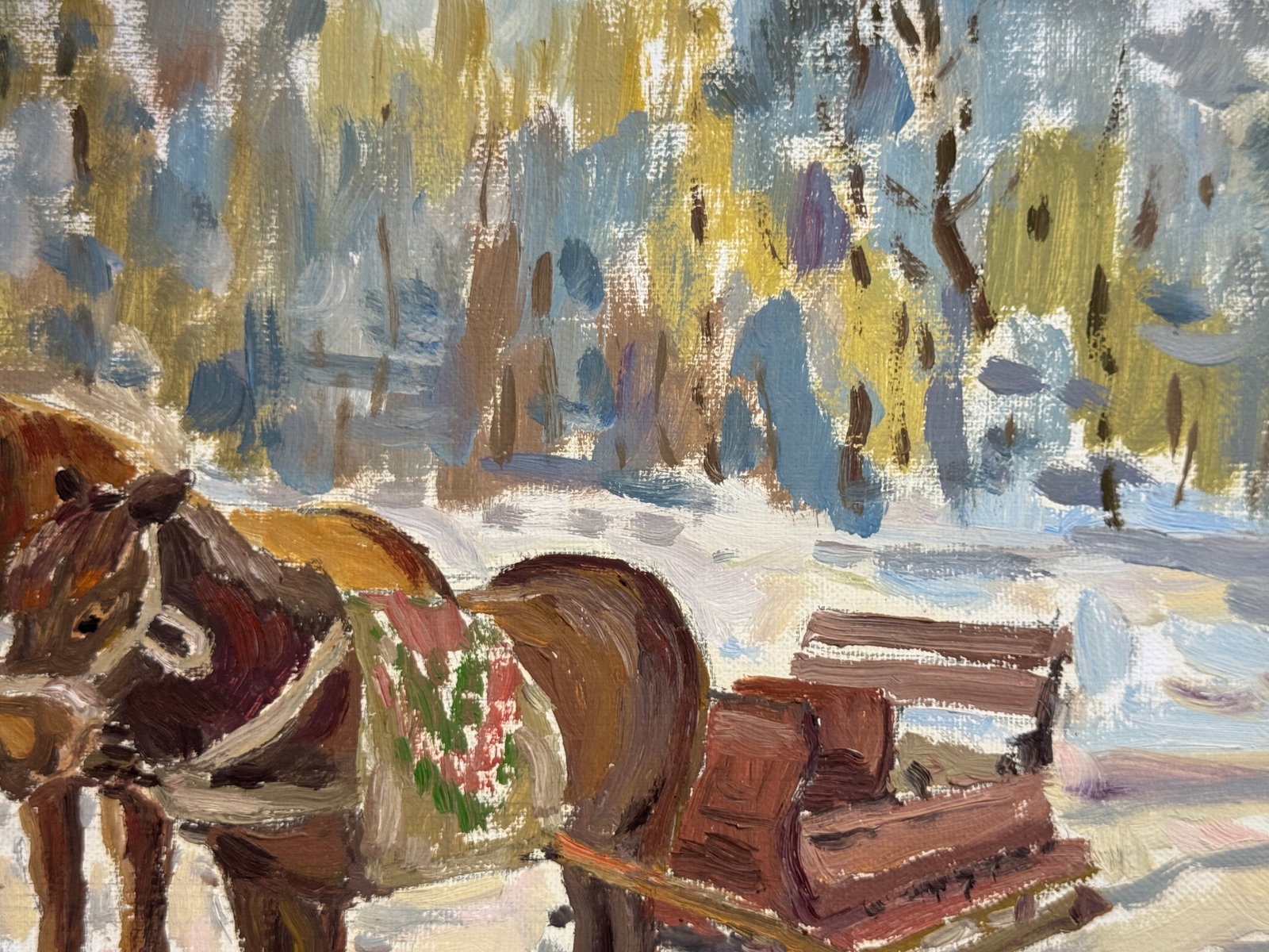Oil painting with frame In the park. Horses K. Leonid - 3