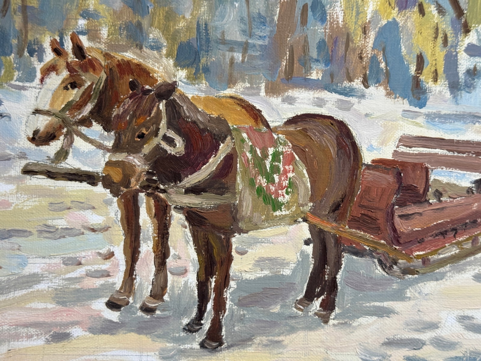 Oil painting with frame In the park. Horses K. Leonid - 6
