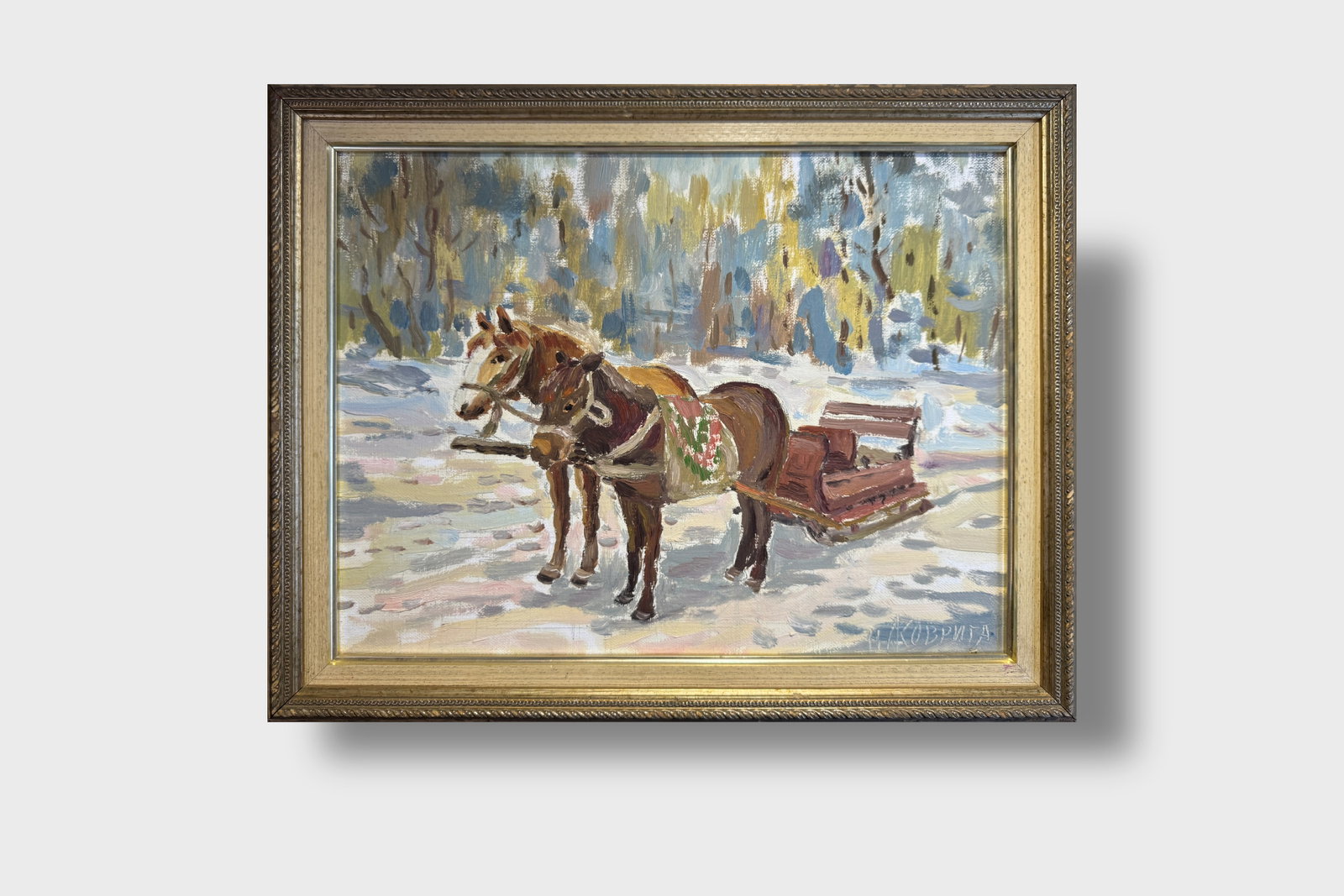 Oil painting with frame In the park. Horses K. Leonid - 9