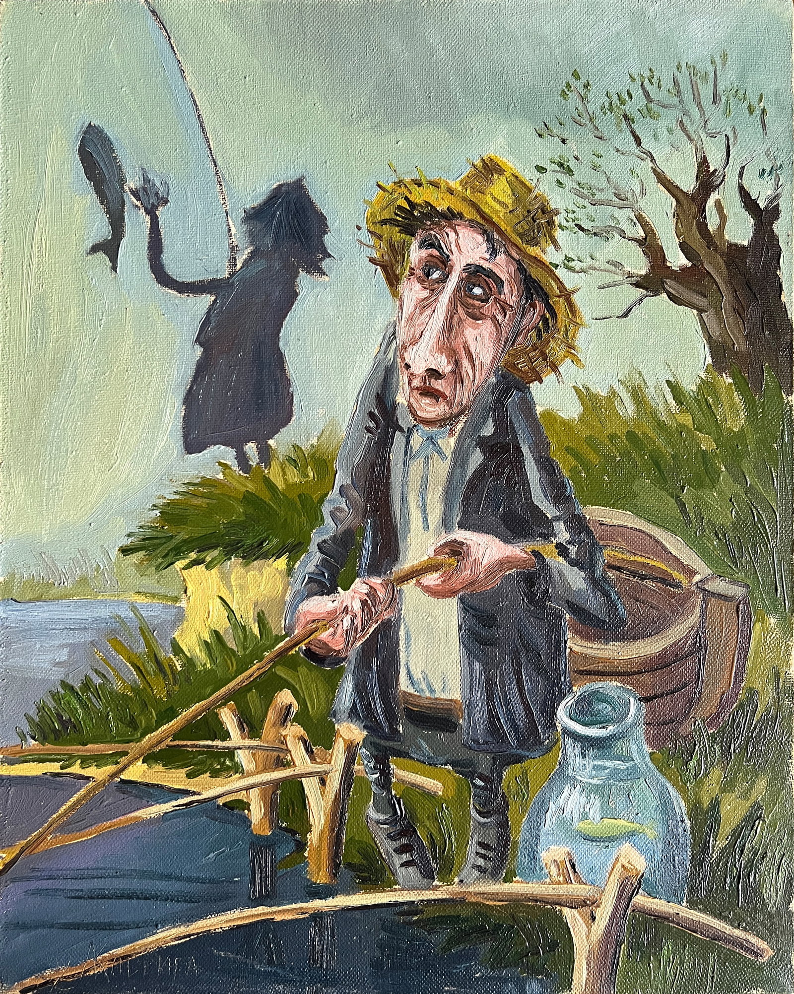 Oil painting with frame fishing K. Leonid: Title: Oil painting with frame fishing K. Leonid Description: 759KK Painter: K. Leonid S?ze: 50x40 cm/ 19.68x15.74 inches Components: oil, canvas Original painting CONDITION: exellent ERA:2002 ARTIST: