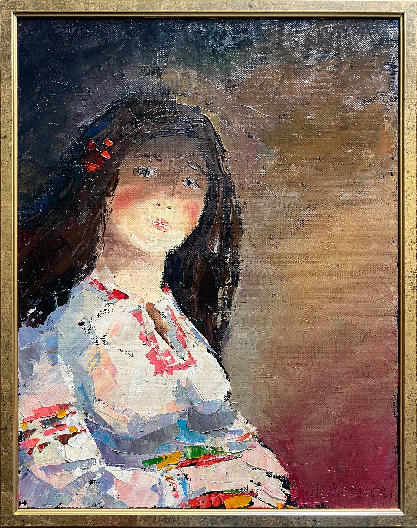Oil painting with frame Kateryna K. Leonid: Title: Oil painting with frame Kateryna K. Leonid Description: 802KK Painter: K. Leonid S?ze: 45x35 cm/ 17.71x13.77 inches Components: oil, canvas Original painting CONDITION: exellent ERA:2016 ARTIST