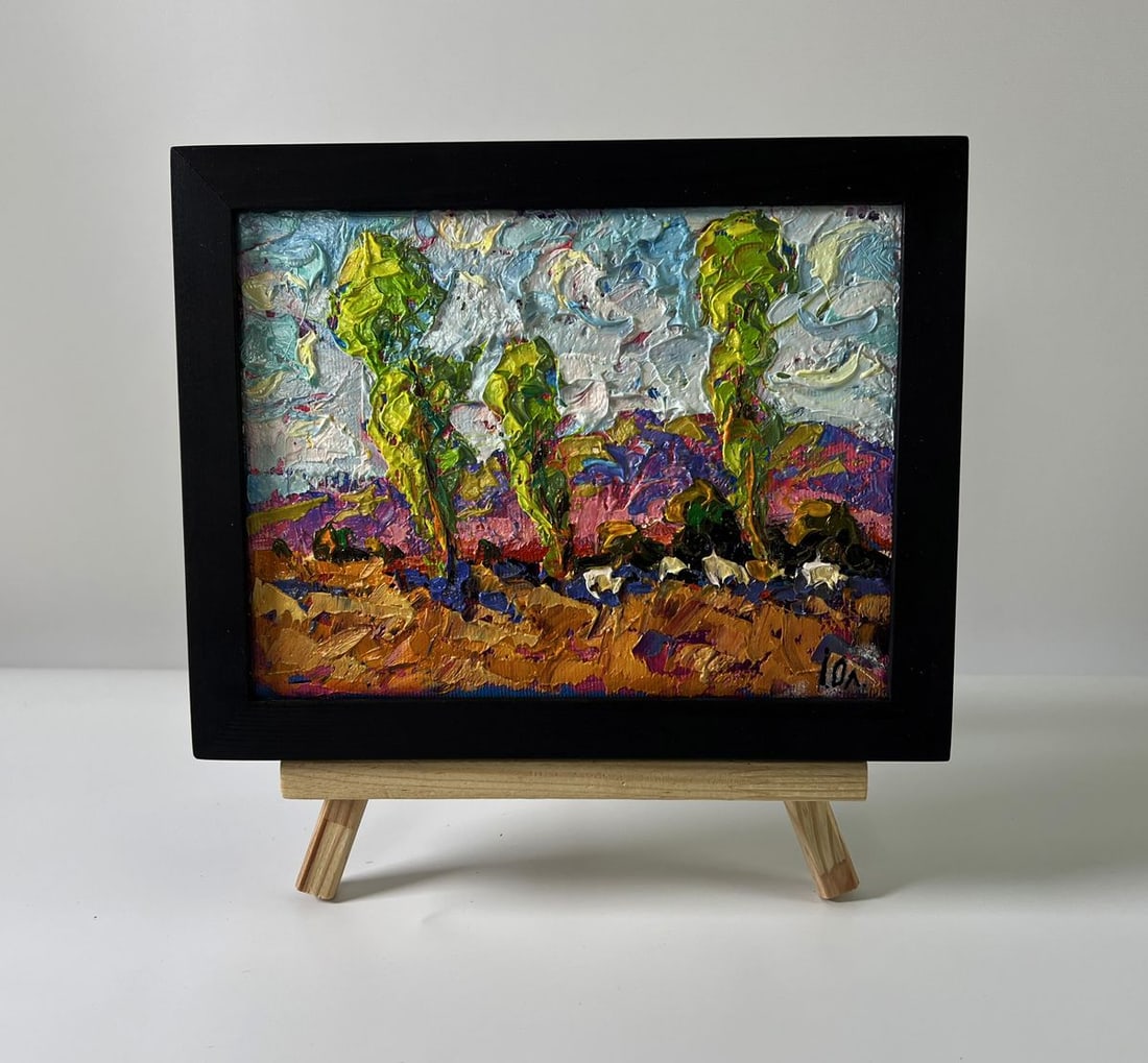 Oil painting Meadow with animals Oleksiy Ivanyuk: Title: Oil painting Meadow with animals Oleksiy Ivanyuk Description: AAA5801The Oil painting Canvas titled "Meadow with animals" captures the essence of pastoral beauty with a striking blend of expres
