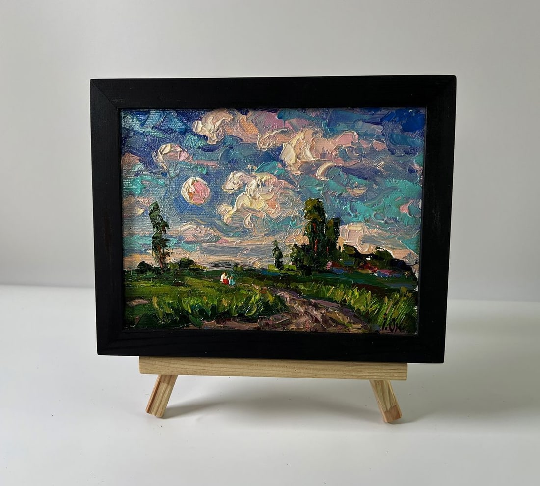 Oil painting Outside the village Oksana Ivanyuk: Title: Oil painting Outside the village Oksana Ivanyuk Description: AAA5873The Oil painting Canvas titled "Outside the village" draws the viewer into a luminous and poetic landscape where the simplici