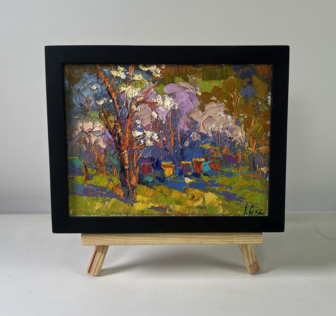 Oil painting Sunny day at the apiary Oksana Ivanyuk: Title: Oil painting Sunny day at the apiary Oksana Ivanyuk Description: AAA5365The Oil painting on Canvas titled "Sunny day at the apiary" radiates warmth, vitality, and a deep connection to nature's 