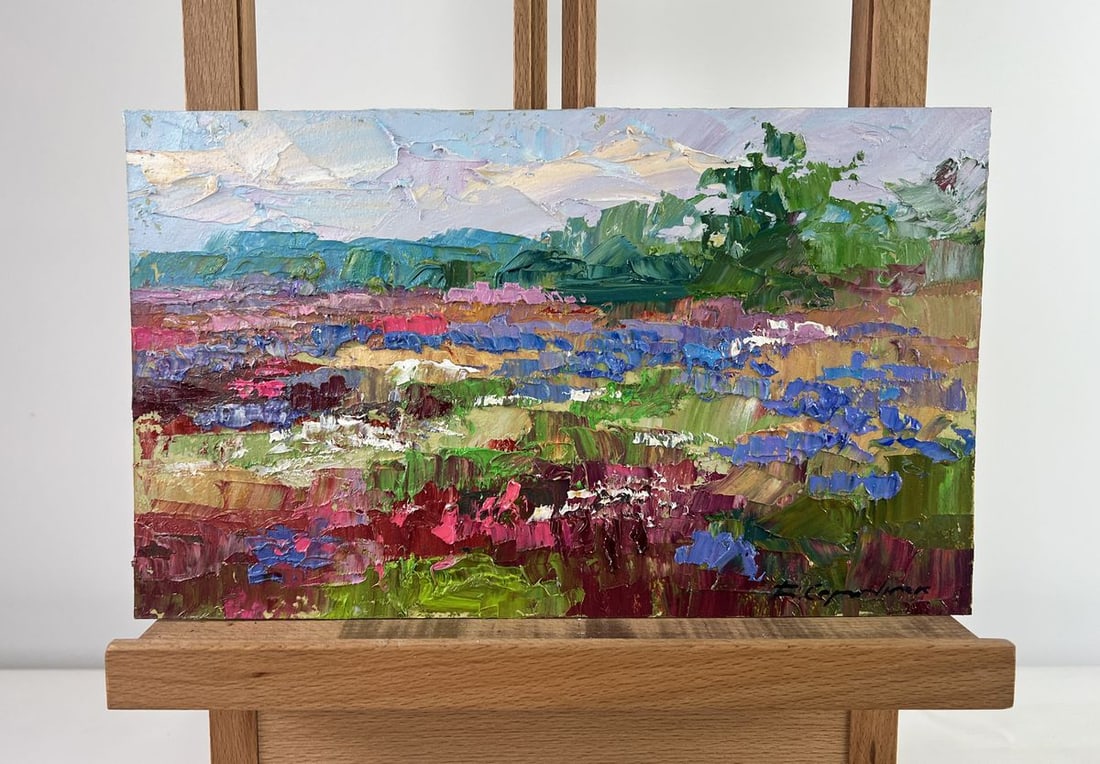 Oil painting Where flowers whisper spring Boris Serdyuk: Title: Oil painting Where flowers whisper spring Boris Serdyuk Description: AAA4775The oil painting on Cardboard titled "Where Flowers Whisper Spring" captures the vibrant and rejuvenating spirit of a
