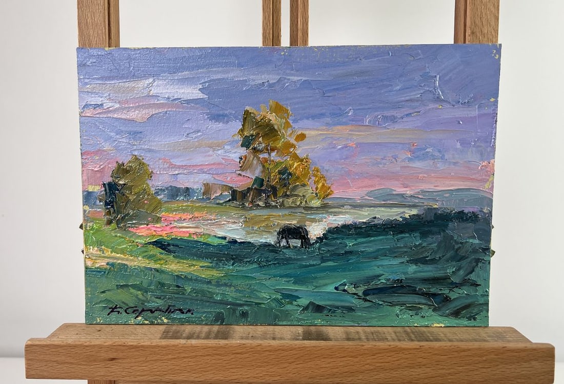 Oil painting A quiet night passes among the grasses Boris Serdyuk: Title: Oil painting A quiet night passes among the grasses Boris Serdyuk Description: AAA4782The oil painting on Cardboard titled "A Quiet Night Passes Among the Grasses" captures the serene beauty