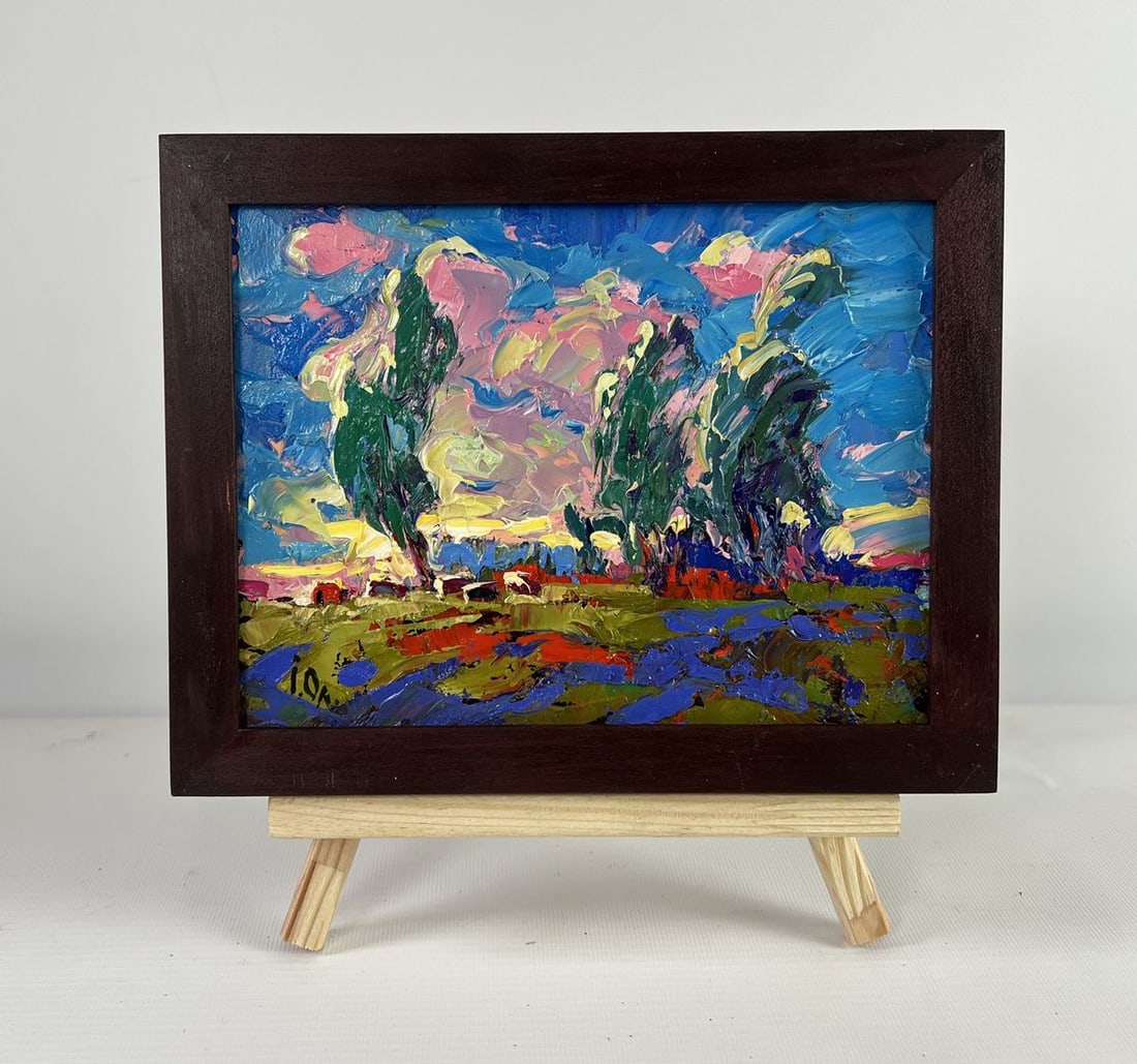 Oil painting The whisper of the breeze in the fields Alex Kalenyuk: Title: Oil painting The whisper of the breeze in the fields Alex Kalenyuk Description: AAA5091The oil painting on Cardboard titled "The Whisper of the Breeze in the Fields" is a vivid and emotionally 