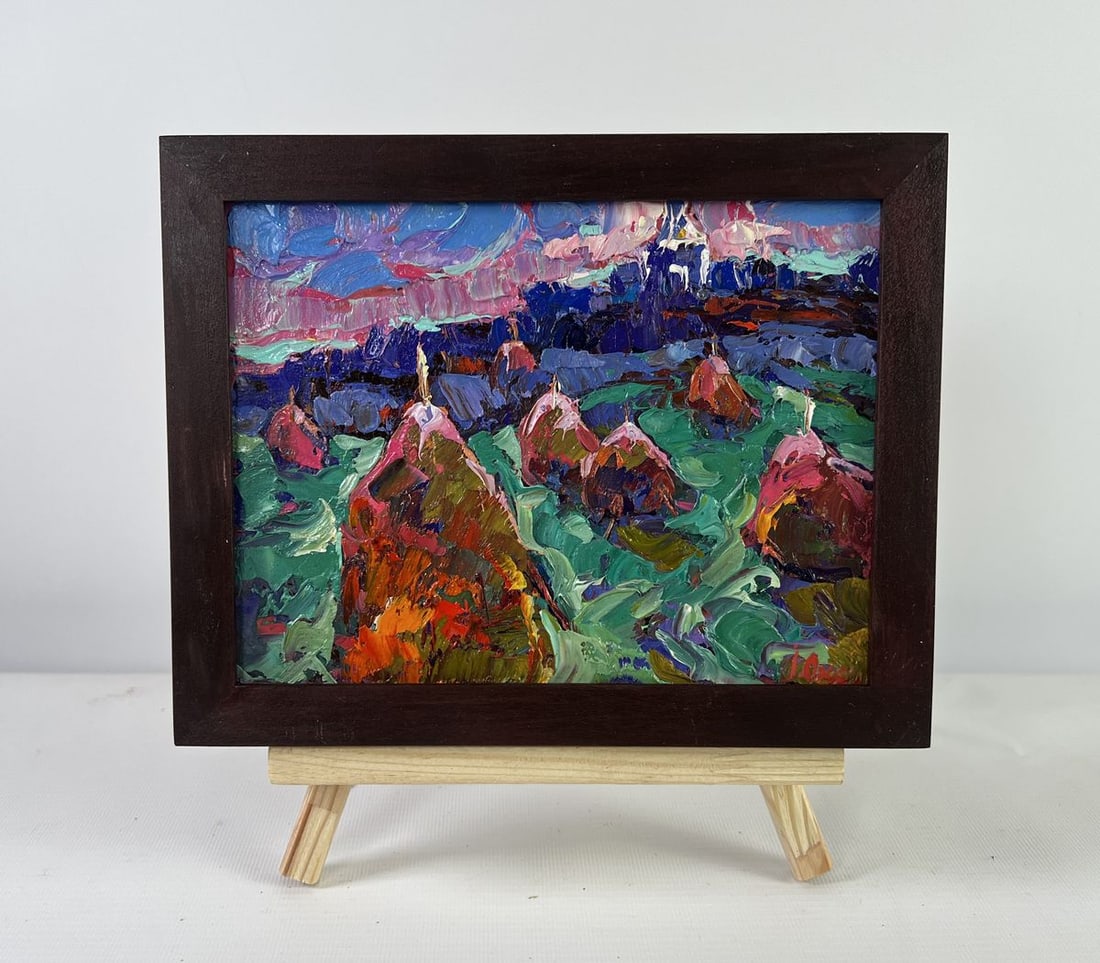 Oil painting The evening is falling silent Oksana Kalenyuk: Title: Oil painting The evening is falling silent Oksana Kalenyuk Description: AAA5097The oil painting on Cardboard titled "The Evening Is Falling Silent" is a deeply atmospheric and emotionally
