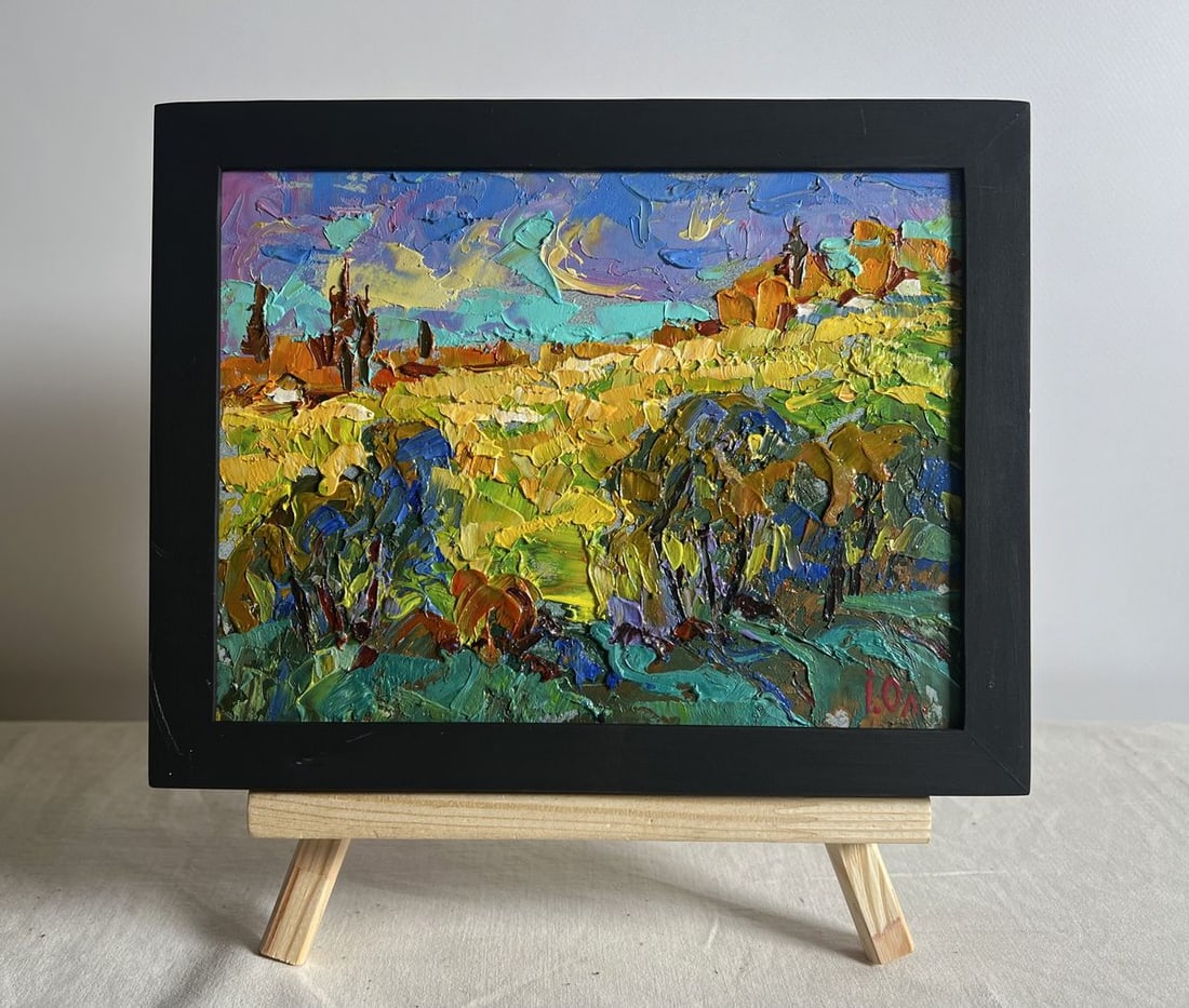 Oil painting Sunny summer day Alex Kalenyuk: Title: Oil painting Sunny summer day Alex Kalenyuk Description: AAA3826This oil painting cardboard, titled "Sunny summer day", the composition is layered, creating a deep perspective that draws the vi