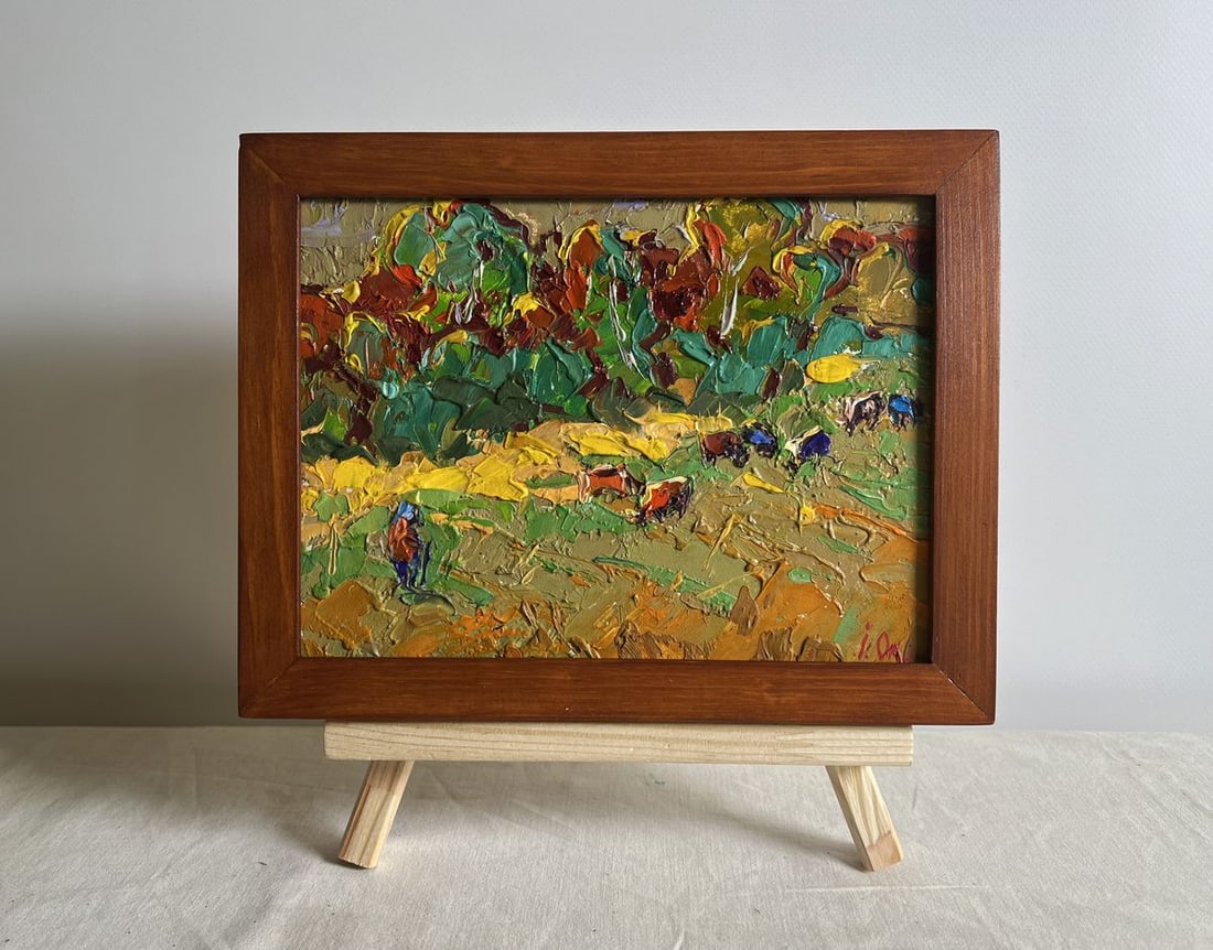 Oil painting In the Field on a walk Alex Kalenyuk: Title: Oil painting In the Field on a walk Alex Kalenyuk Description: AAA3871This oil painting cardboard, titled "In the Field on a walk", the painting radiates warmth and tranquility, transporting th