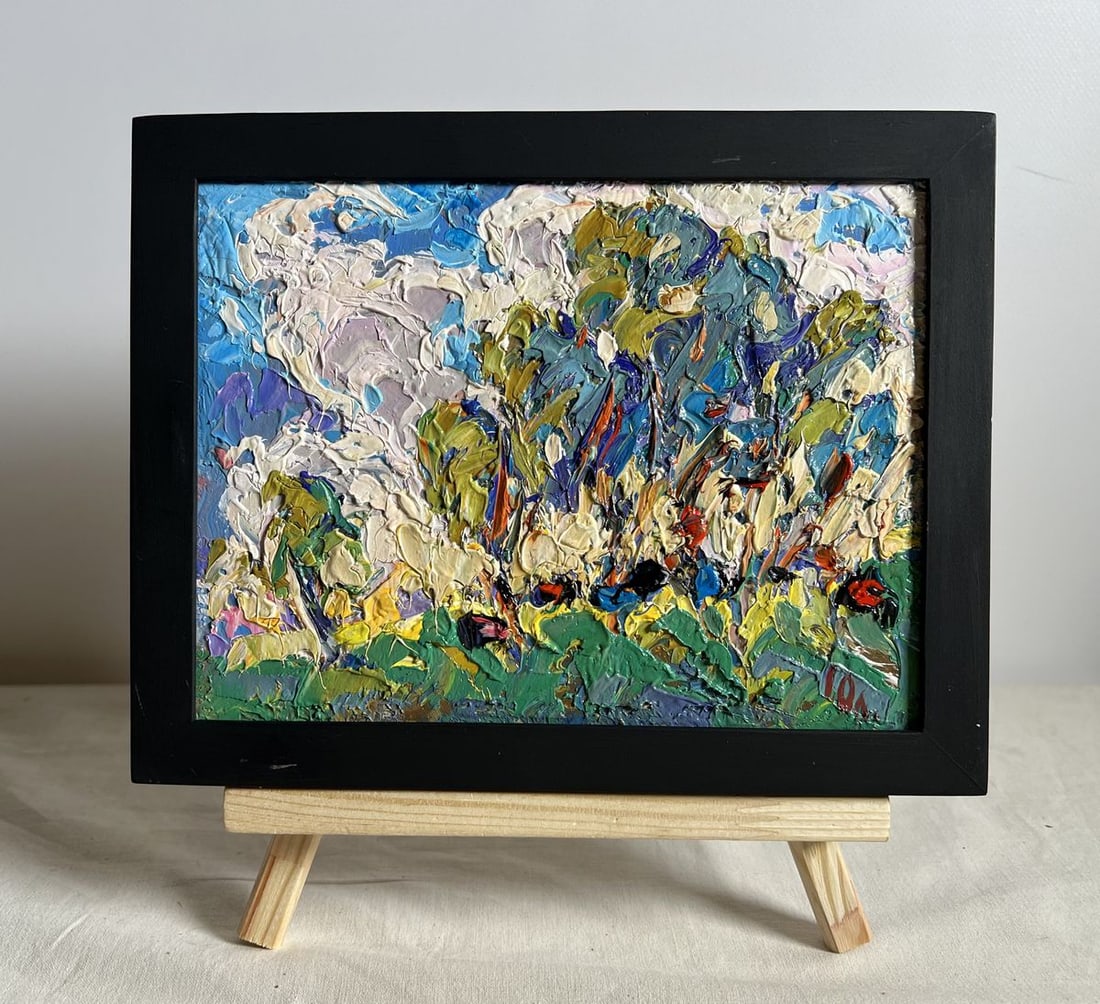 Oil painting Green rustle of grass Alex Kalenyuk: Title: Oil painting Green rustle of grass Alex Kalenyuk Description: AAA3911This oil painting cardboard, titled "Green rustle of grass", the artist uses bold, textured brushstrokes to bring the scene 