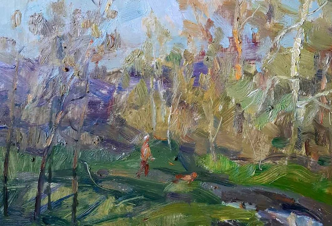 Oil painting Children walking in the street Kovalenko Ivan Mikhailovich - 4