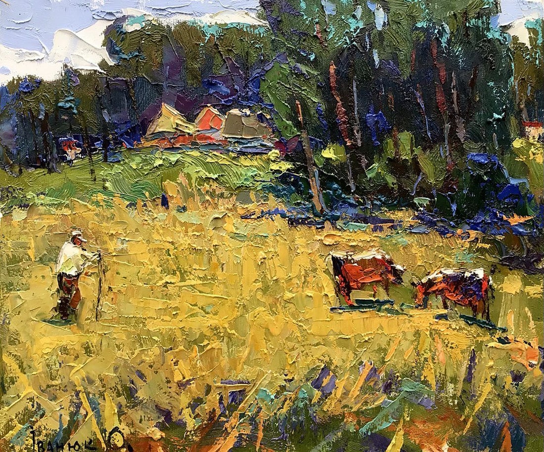 Oil painting In the meadow Kalenyuk Oksana: Title: Oil painting In the meadow Kalenyuk Oksana Description: Kalen 1105"In the Meadow" is an enchanting oil painting that captures the essence of a serene summer landscape. The canvas is dominated