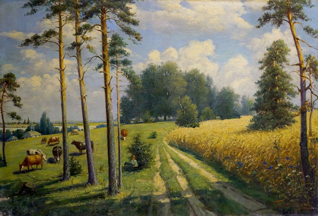 Oil painting Field landscape Tolkachevsky I.: Title: Oil painting Field landscape Tolkachevsky I. Description: Vern 1369 *** ABOUT THIS PAINTING *** * TITLE: "Field landscape" * ARTISTS: Tolkachevsky I. * SIZE: 61x90 cm/'24.01x35.43 inches' * MED