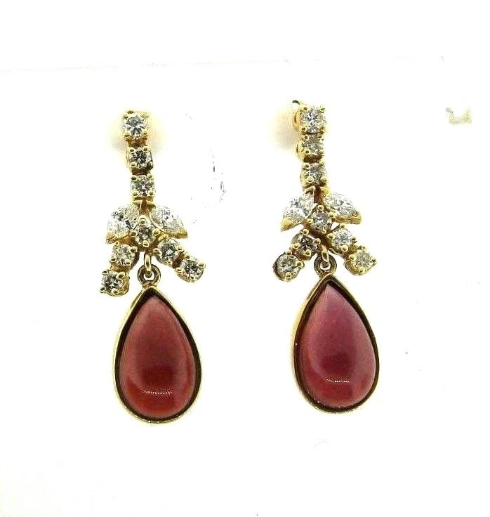 14K YELLOW GOLD DIAMOND GARNET DANGLE GORGEOUS EARRINGS STAMPED (1 of 5)