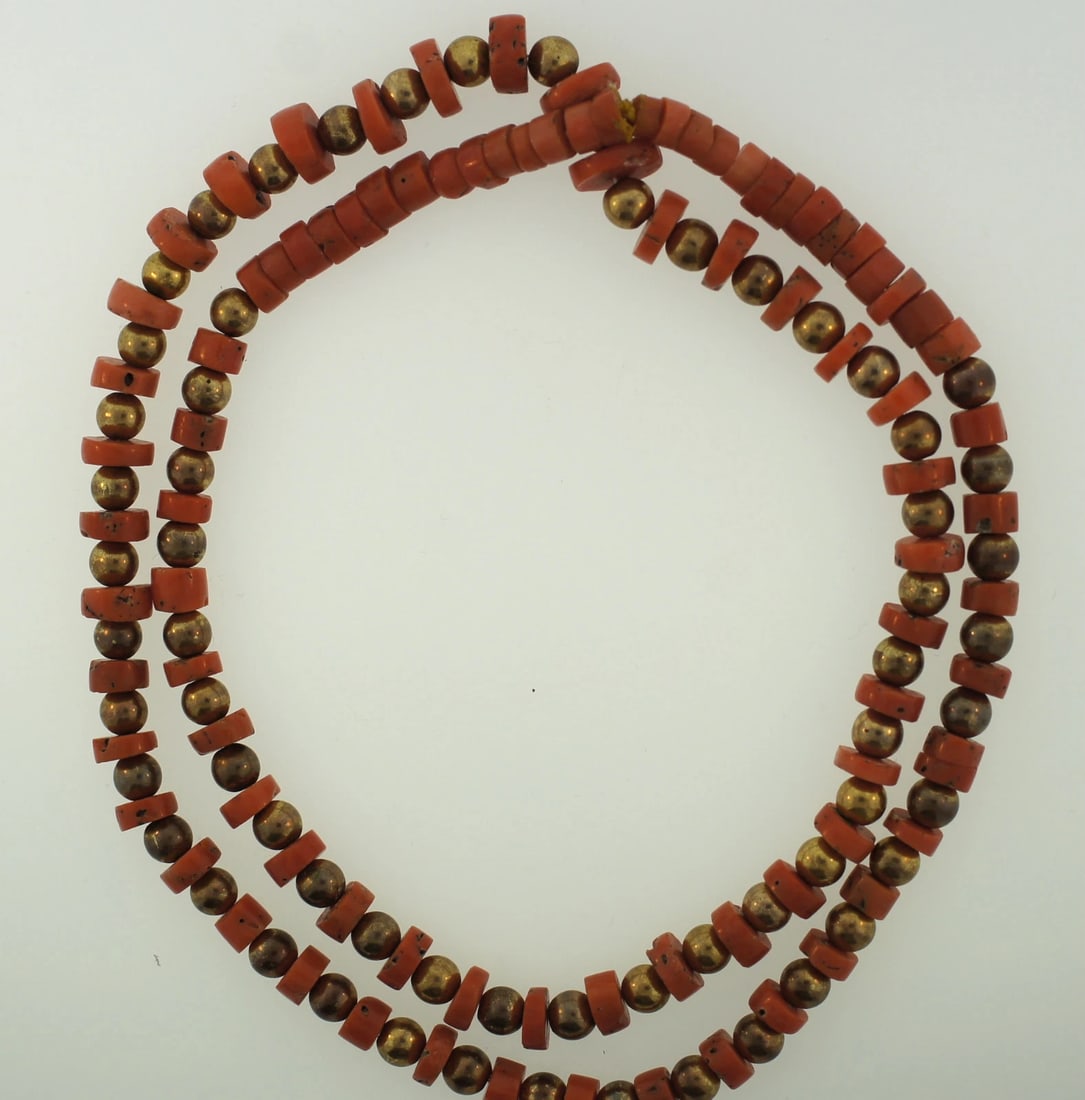 GORGEOUS VICTORIAN 10K YELLOW GOLD CORAL BEAD STRAND NECKLACE - 4
