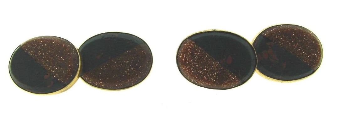 GORGEOUS Bloodstone, Goldstone & 14k Yellow Gold Cufflinks (1 of 2)