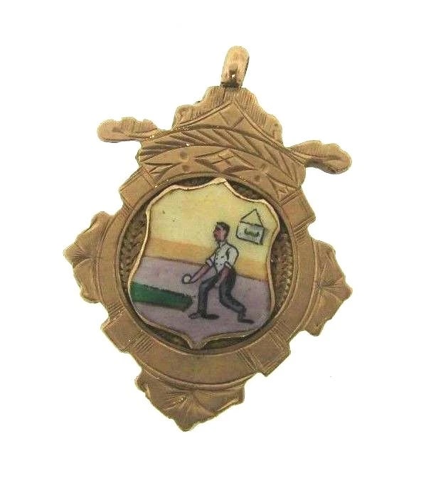 CUTE British Bowling Club 9k Rose Gold Charm Circa 1900s (1 of 2)