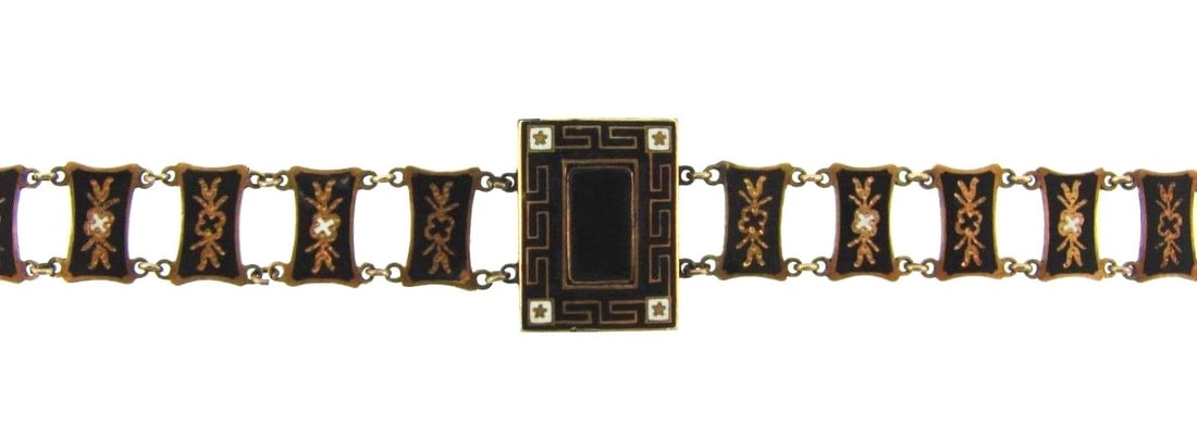 RARE Antique European 14k Yellow Gold & Enamel Bracelet Circa 1840s! (1 of 3)