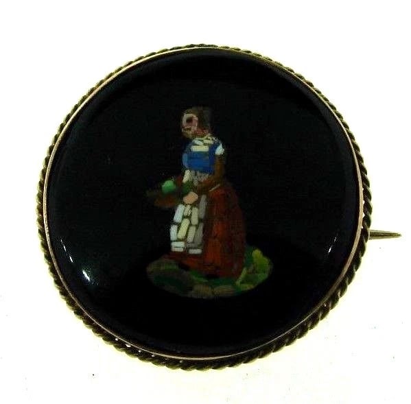 RARE 14k Yellow Gold & Micromosaic Pin Circa 1900s! Victorian! (1 of 1)