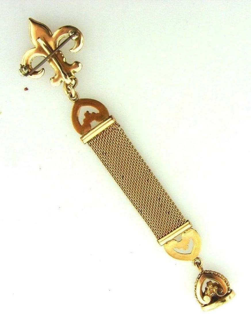 VICTORIAN ANTIQUE C.1900 GOLD PLATED FOB FLEUR DE LIS BROOCH PIN - 2