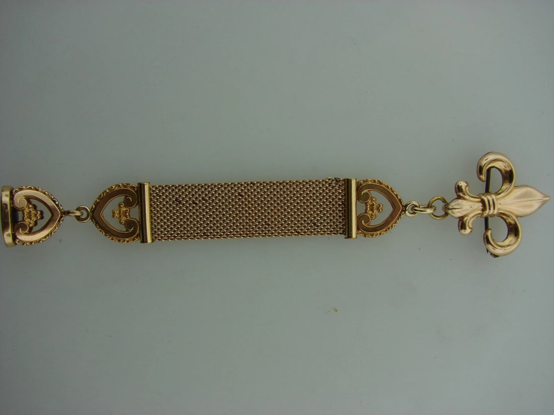 VICTORIAN ANTIQUE C.1900 GOLD PLATED FOB FLEUR DE LIS BROOCH PIN - 4