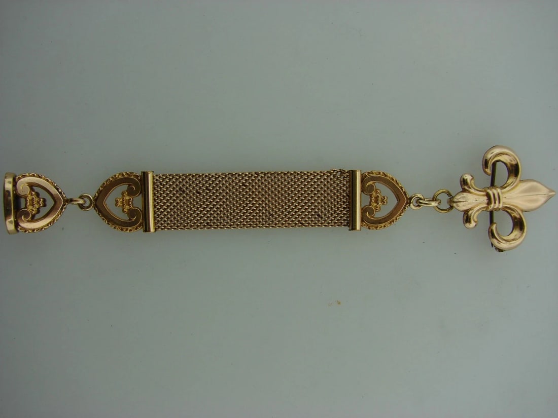 VICTORIAN ANTIQUE C.1900 GOLD PLATED FOB FLEUR DE LIS BROOCH PIN - 5