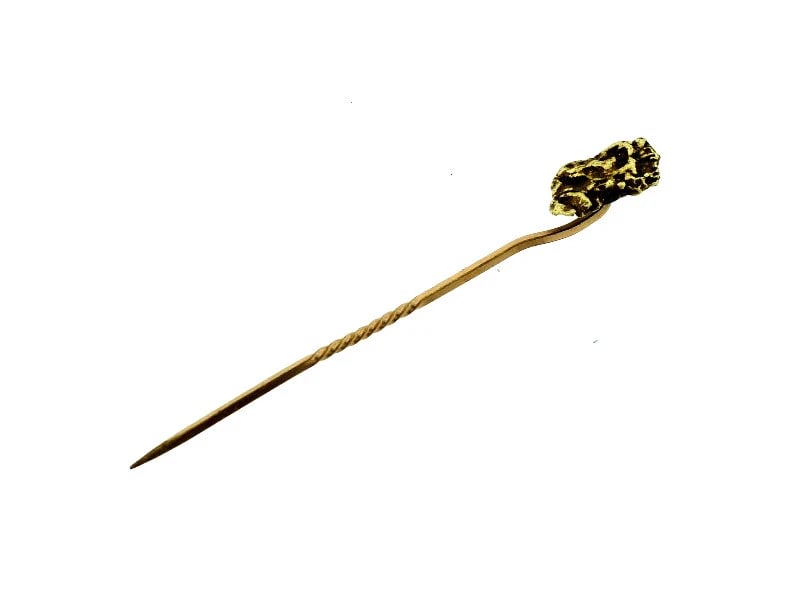 C.1930 GOLD NUGGET 10K YELLOW GOLD STICK PIN: Title: C.1930 GOLD NUGGET 10K YELLOW GOLD STICK PIN Description: N-UGT CHIC C. 1930 UNIQUE GOLD NUGGET STICK PIN It is an unique piece and a masterpiece of style, workmanship, and elegance! It is