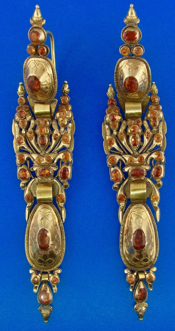 Iberian Georgian Catalan 18k Yellow Gold Citrine Chandelier Dangle Earrings (1 of 5)