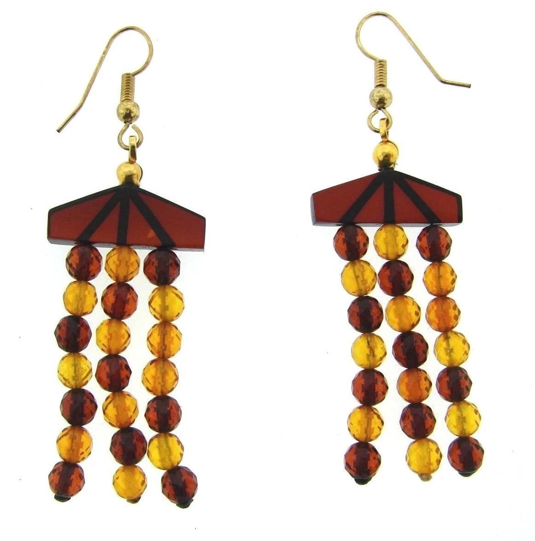 VINTAGE C.1980 AMBER DANGLE EARRINGS: Title: VINTAGE C.1980 AMBER DANGLE EARRINGS Description: N-EO VINTAGE AMBER EARRINGS STYLISH & GORGEOUS Measurements Length 1 3/4'' AMBER PART Width 13/16'' weight 4.4 grams Materials AMBER Condition 