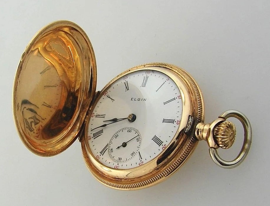 ELGIN ELEGANT YELLOW 14k GOLD LADY POCKET WATCH HUNTER CASE (1 of 4)