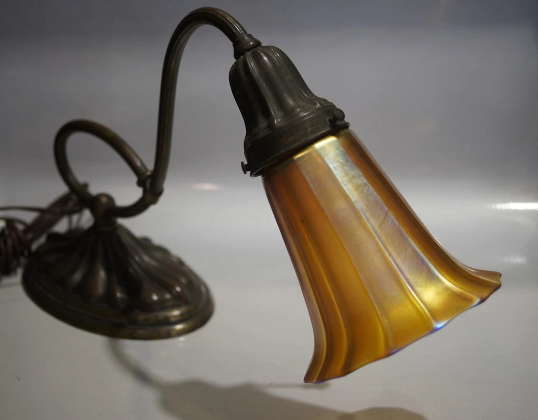BRONZE DESK LAMP HAND BLOWN SHADE BY QUSZAI QUCSAI SIGNED UNIQUE VINTAGE - 2