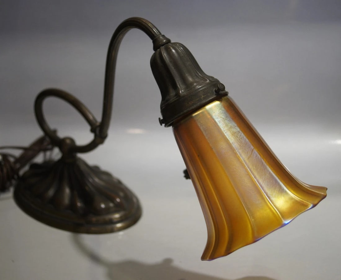 BRONZE DESK LAMP HAND BLOWN SHADE BY QUSZAI QUCSAI SIGNED UNIQUE VINTAGE - 3