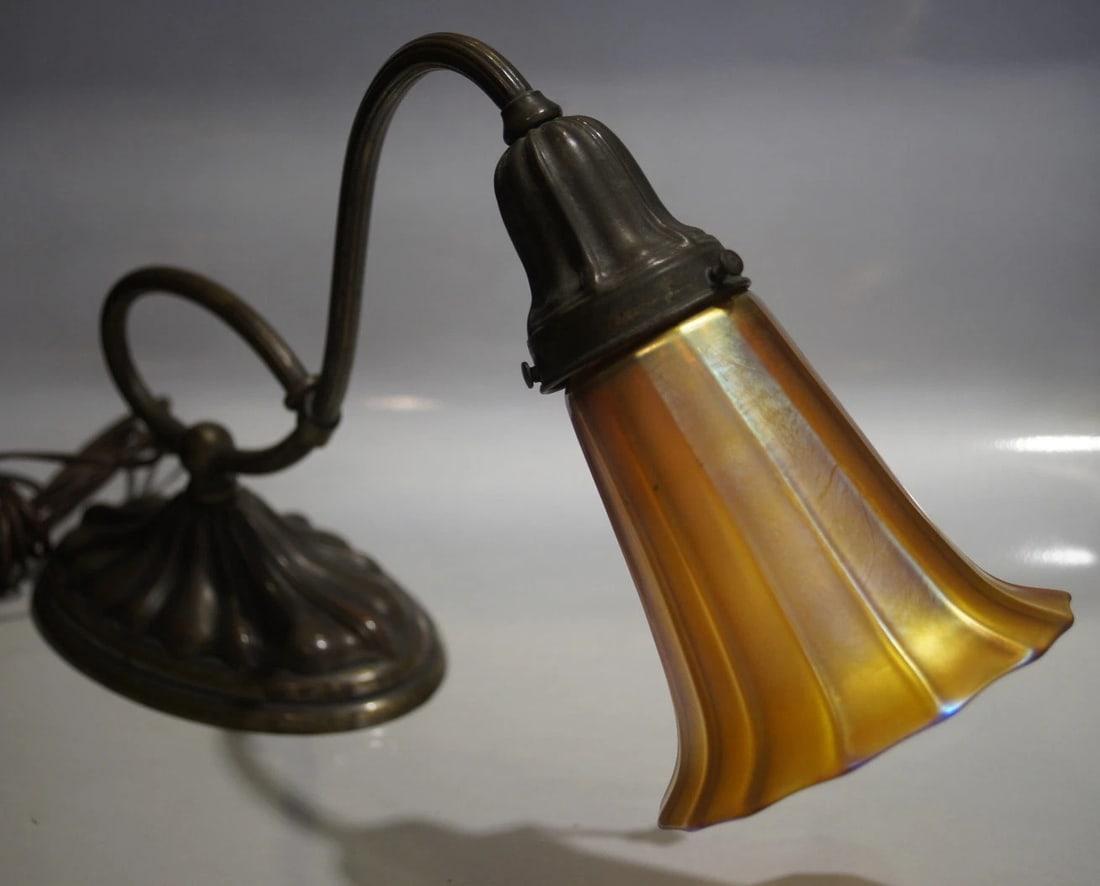 BRONZE DESK LAMP HAND BLOWN SHADE BY QUSZAI QUCSAI SIGNED UNIQUE VINTAGE - 4