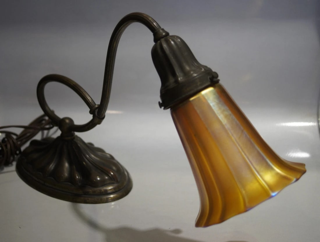 BRONZE DESK LAMP HAND BLOWN SHADE BY QUSZAI QUCSAI SIGNED UNIQUE VINTAGE - 5