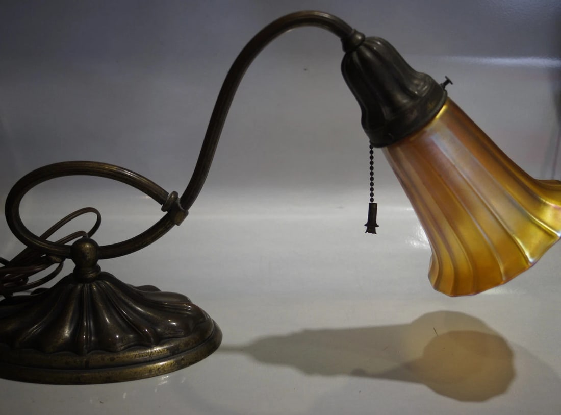 BRONZE DESK LAMP HAND BLOWN SHADE BY QUSZAI QUCSAI SIGNED UNIQUE VINTAGE - 6